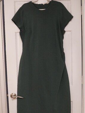 Boden Green Sheath Dress US 20-22R Rouched Side Short Sleeve